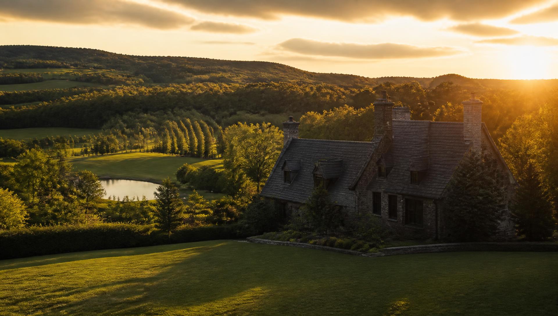 Estate property at golden hour in the countryside near Kleinburg, Ontario